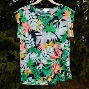 Jaclyn Smith Bright Tropical Floral Print Ruched Top